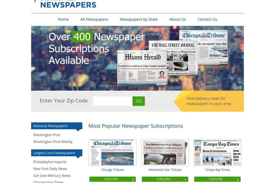 Newspaper Subscriptions homepage
