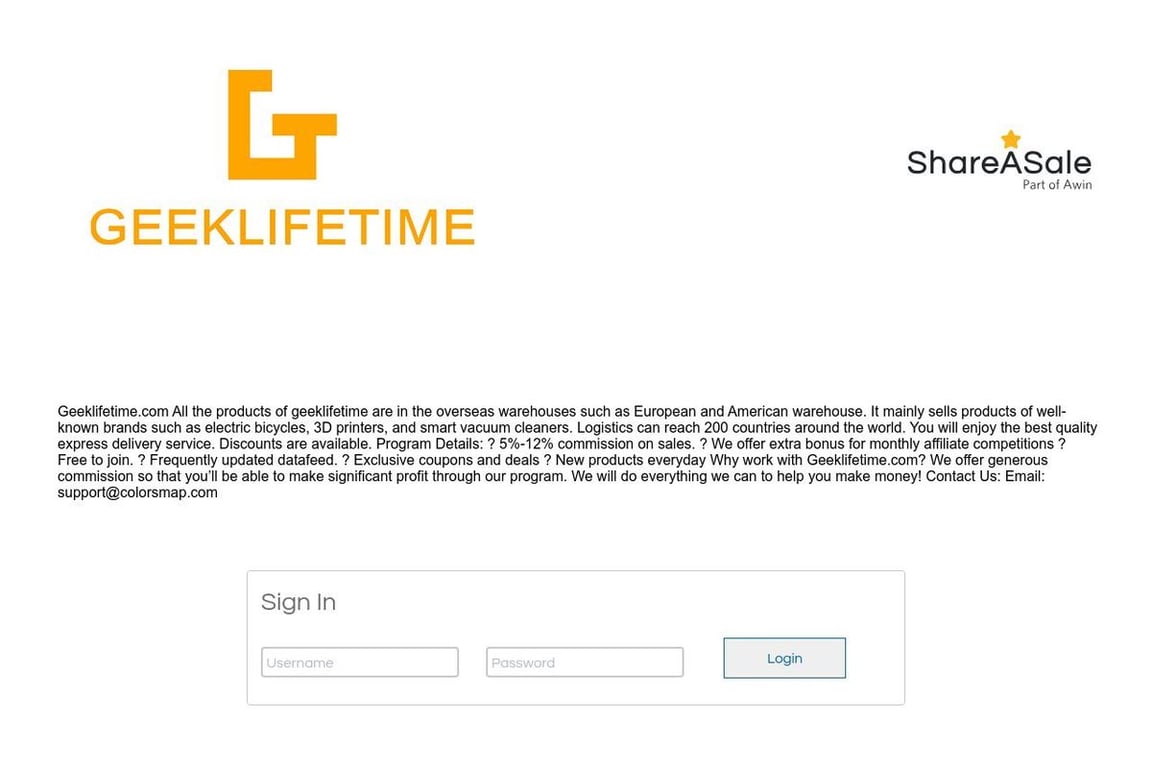 Geeklifetime affiliate program signup page