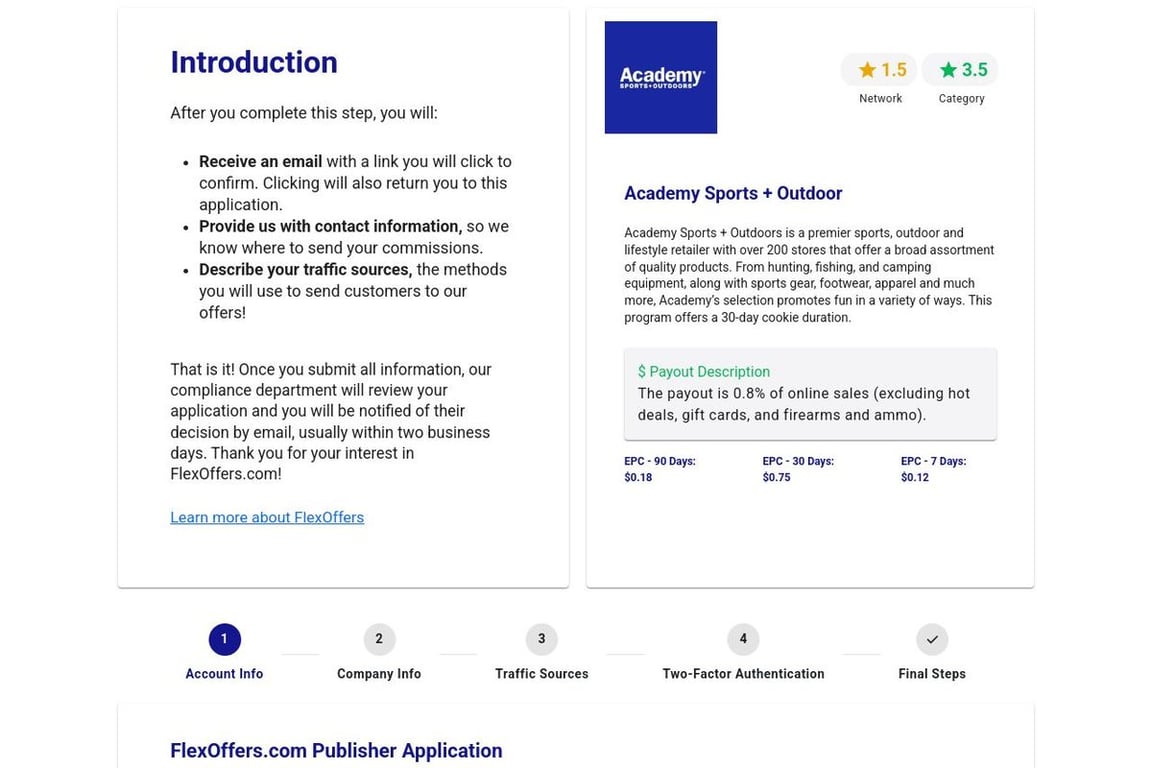 Academy Sports + Outdoors affiliate program signup page