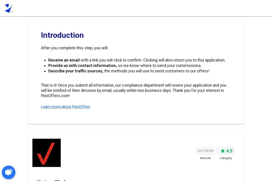 Verizon affiliate program signup page