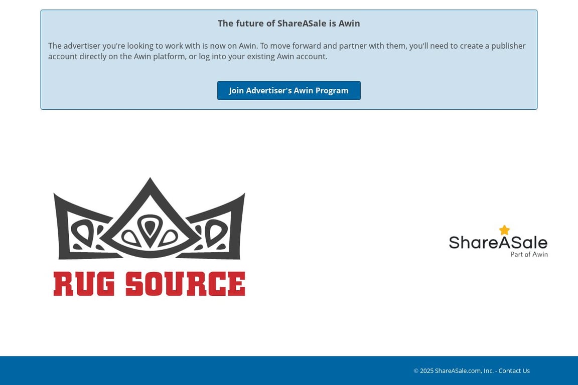Rug Source affiliate program signup page