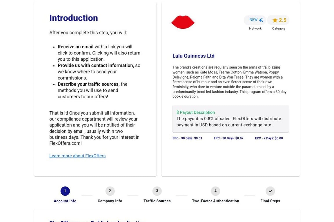 Lulu Guinness Ltd affiliate program signup page