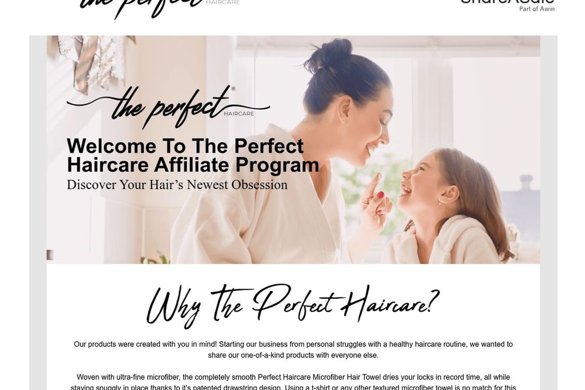 The Perfect Haircare affiliate program signup page