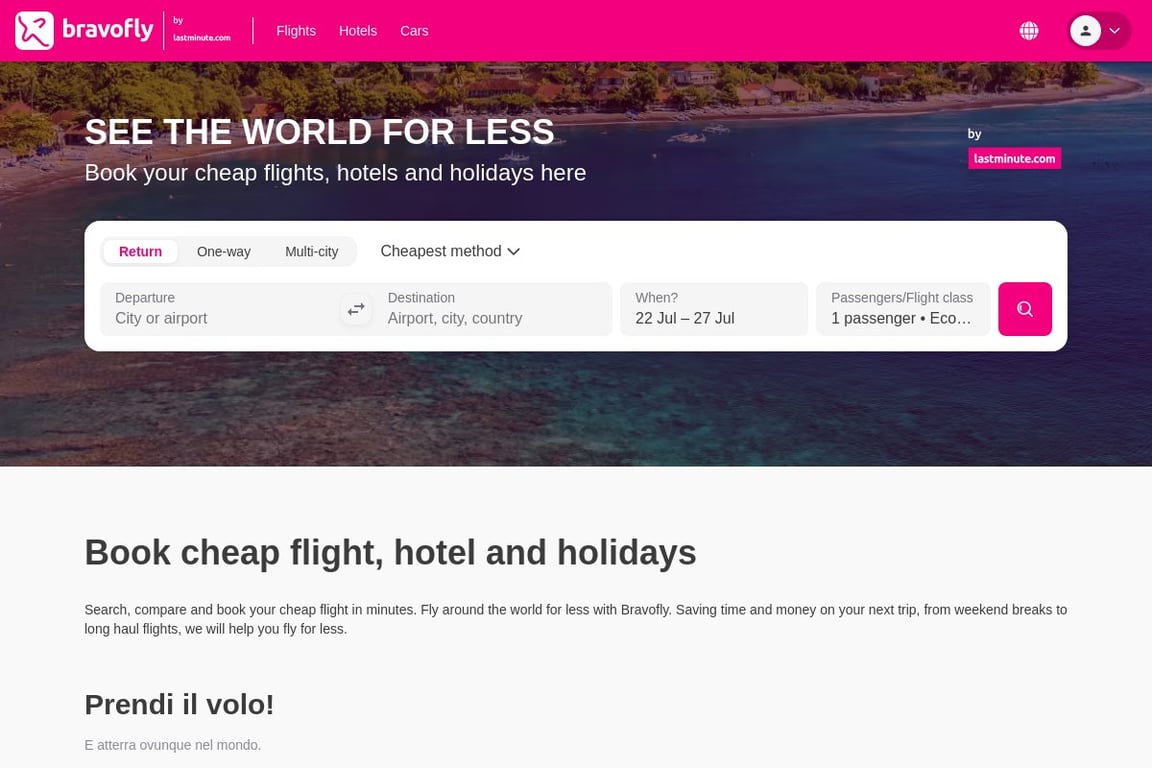 Bravofly AU homepage
