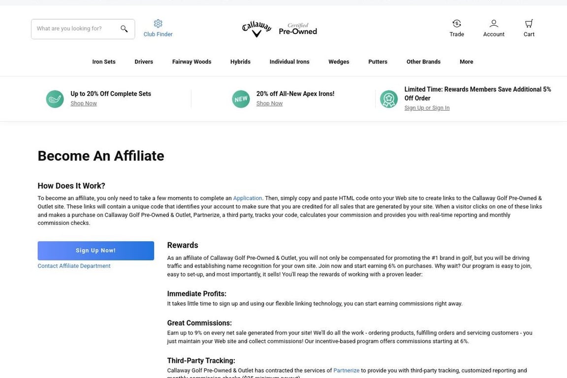 Callaway Certified Pre-Owned affiliate program signup page