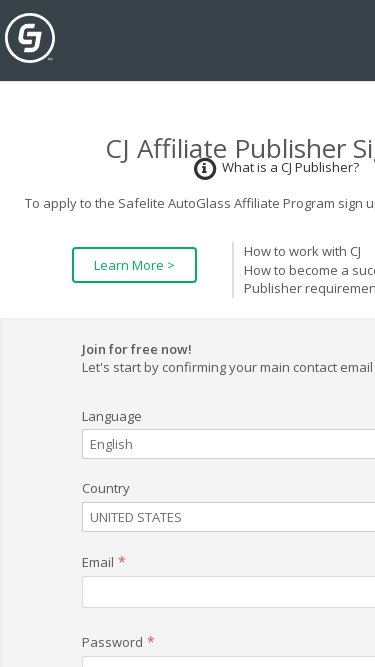 Safelite AutoGlass affiliate program signup page