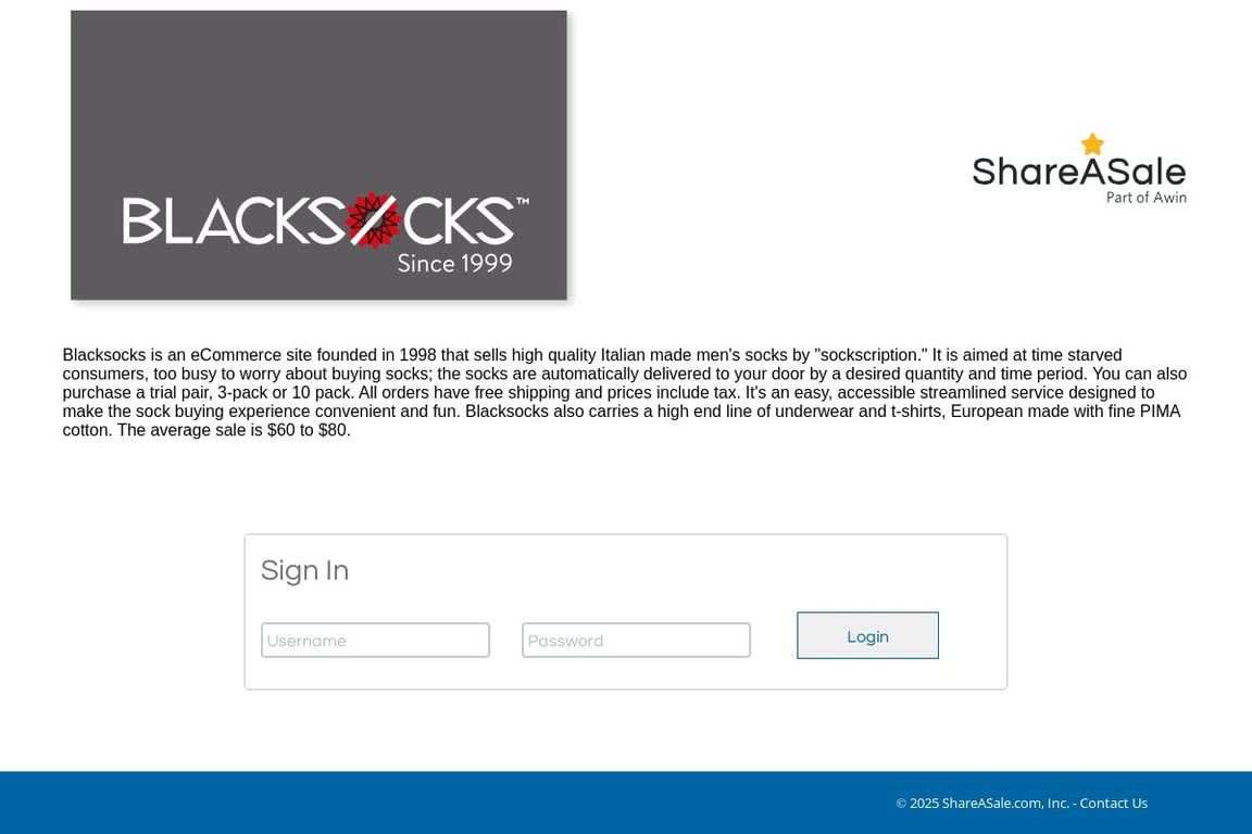 Blacksocks.com affiliate program signup page