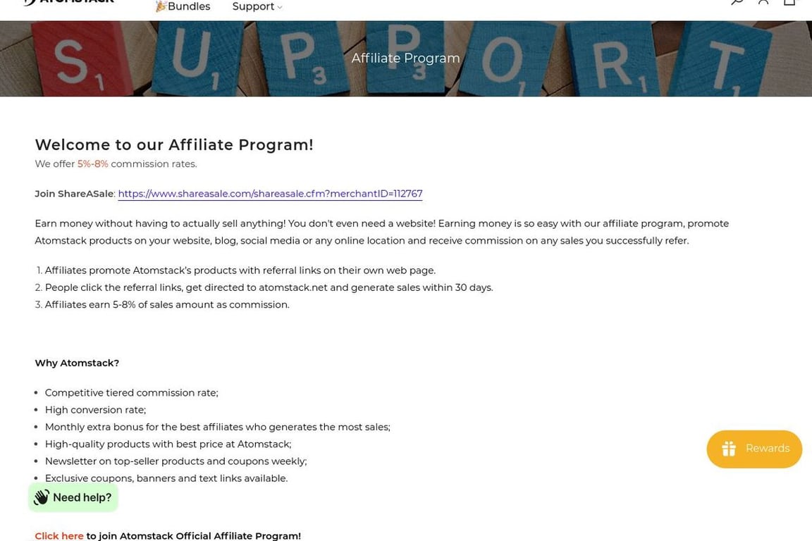 Atomstack affiliate program signup page