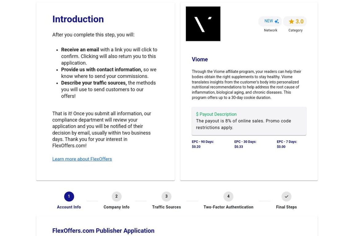 Viome affiliate program signup page