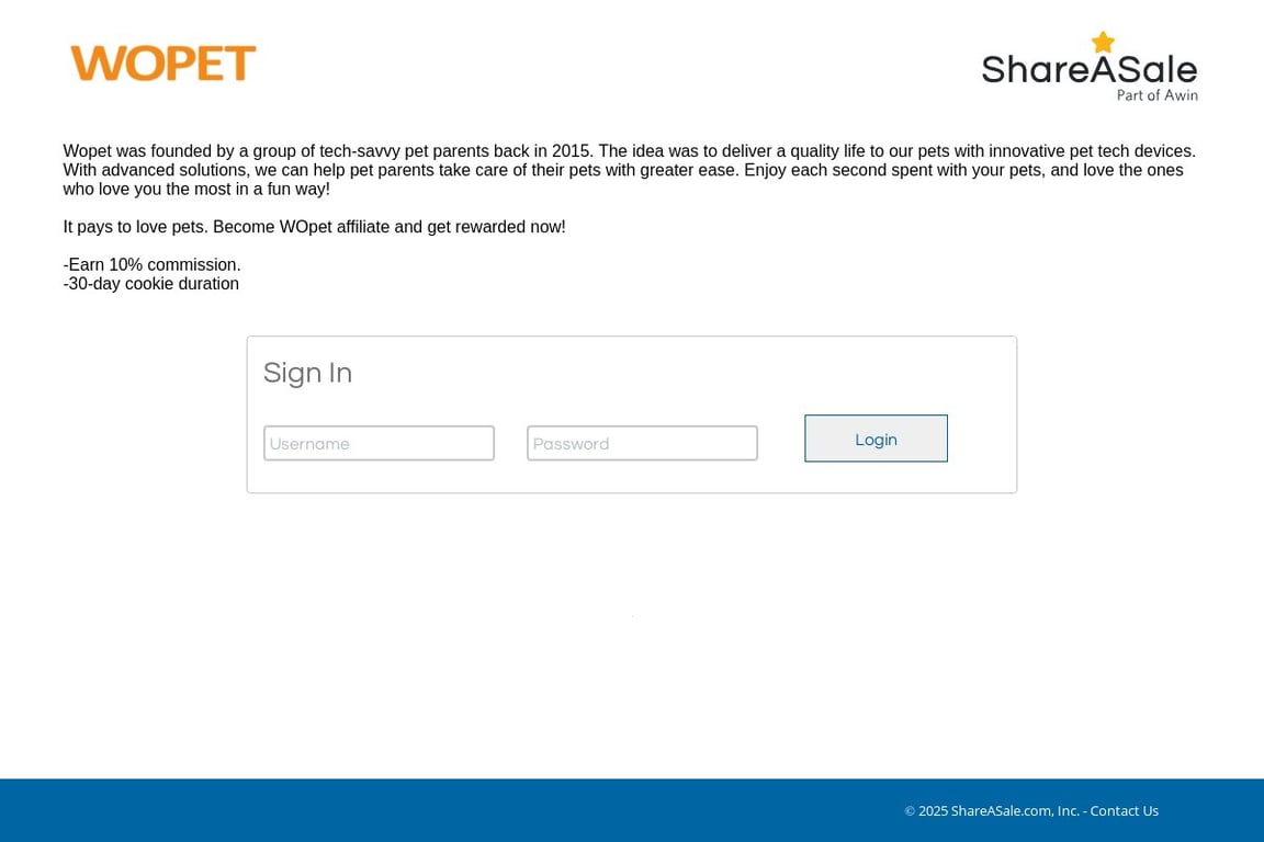 WOpet affiliate program signup page