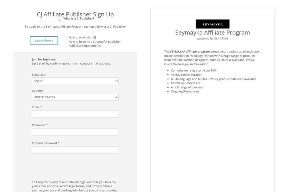Seymayka affiliate program signup page