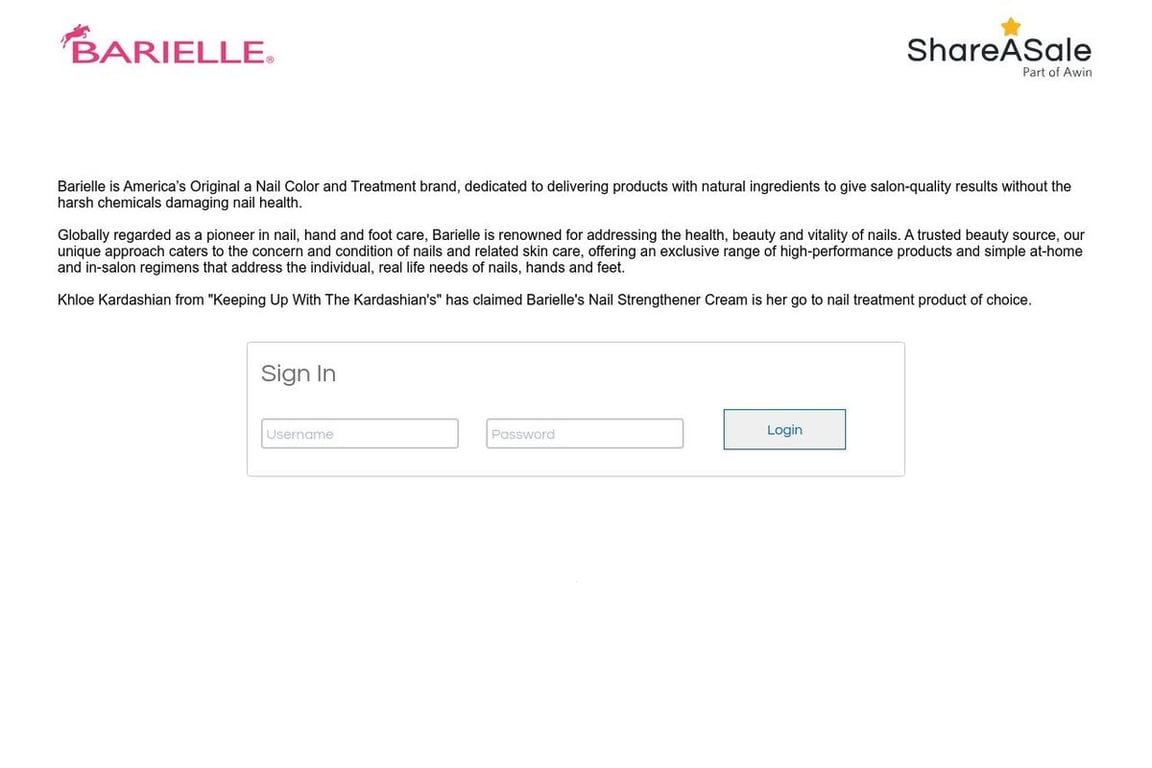 Barielle affiliate program signup page