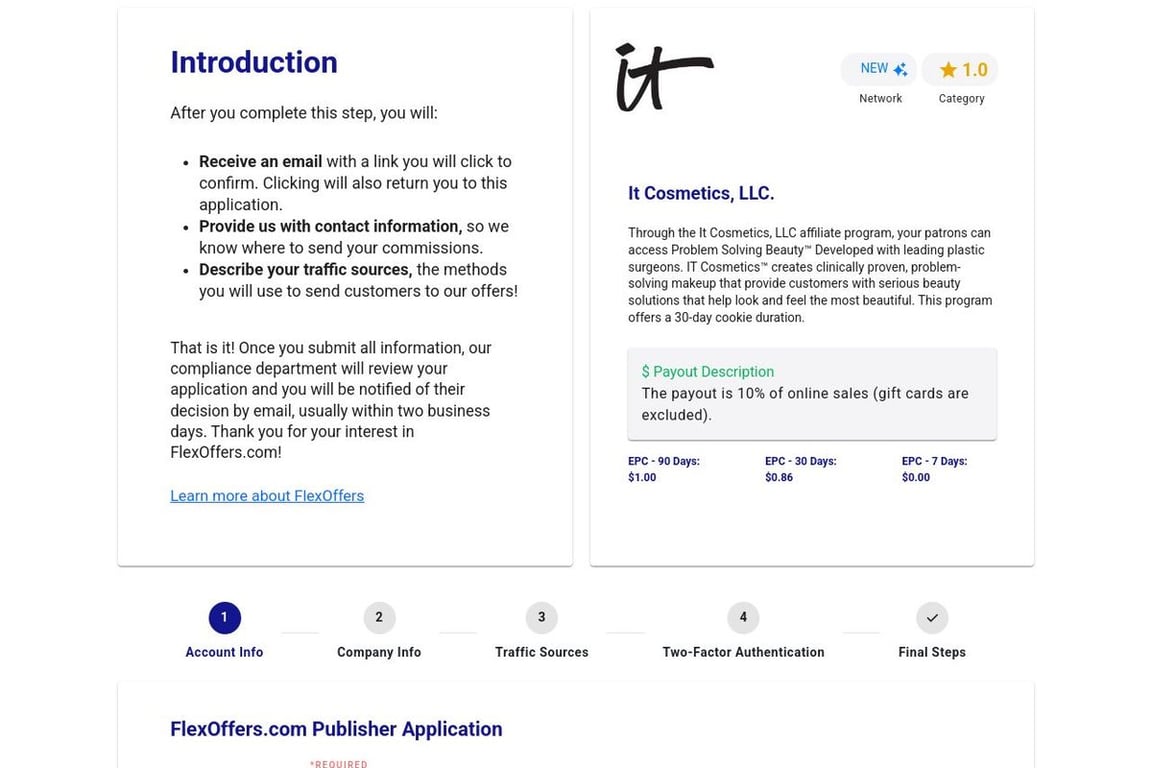 It Cosmetics, LLC. affiliate program signup page