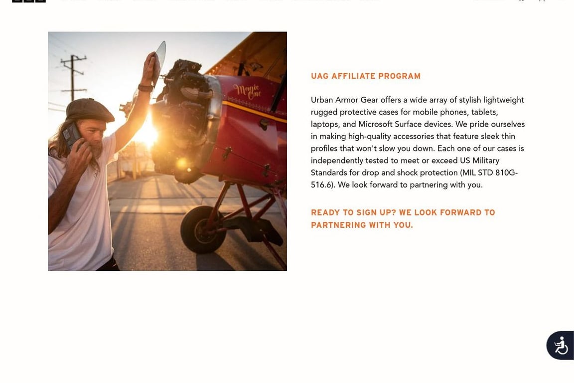 Urban Armor Gear affiliate program signup page