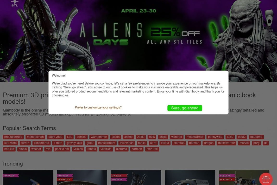 Gambody Premium 3D Printing Files (US) homepage