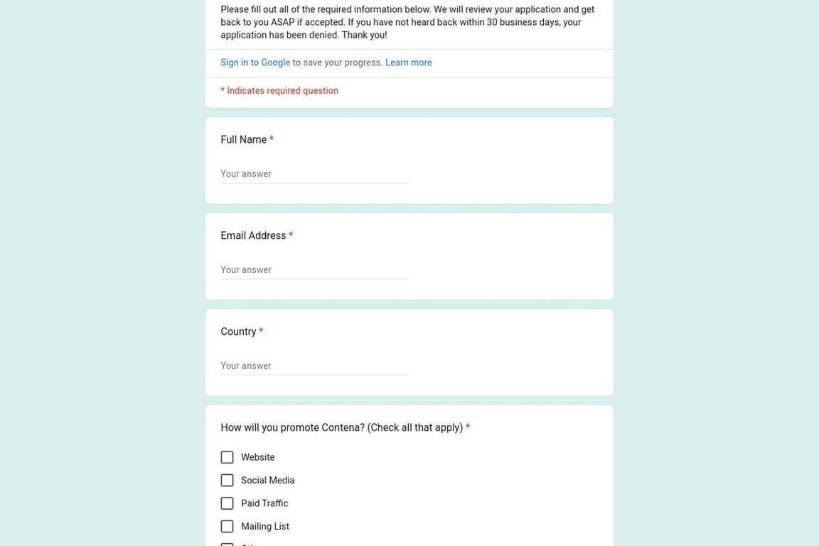 Contena affiliate program signup page