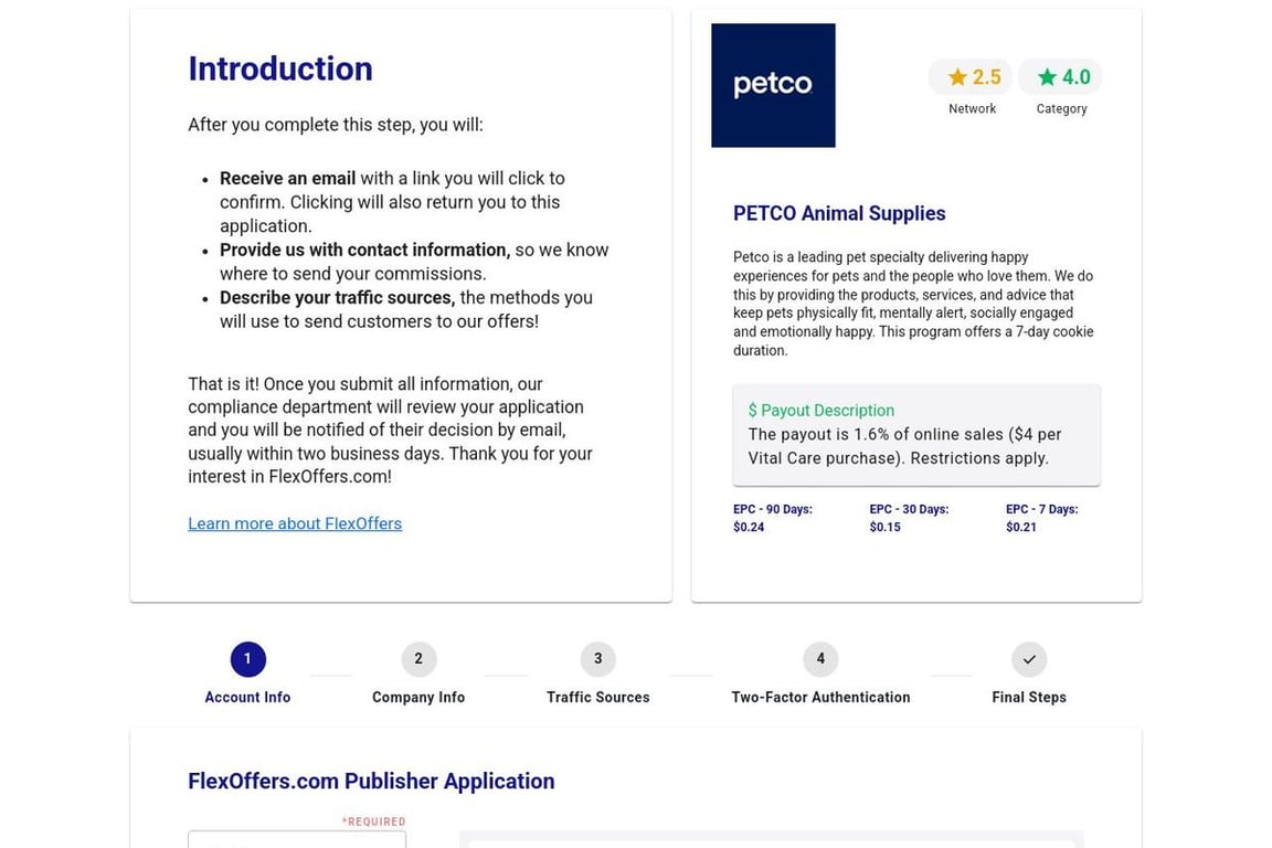 PETCO Animal Supplies affiliate program signup page