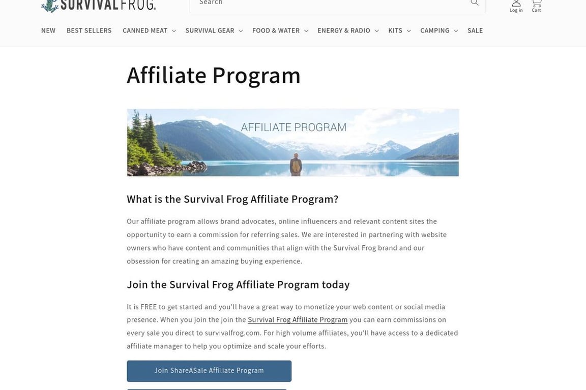 Survival Frog affiliate program signup page