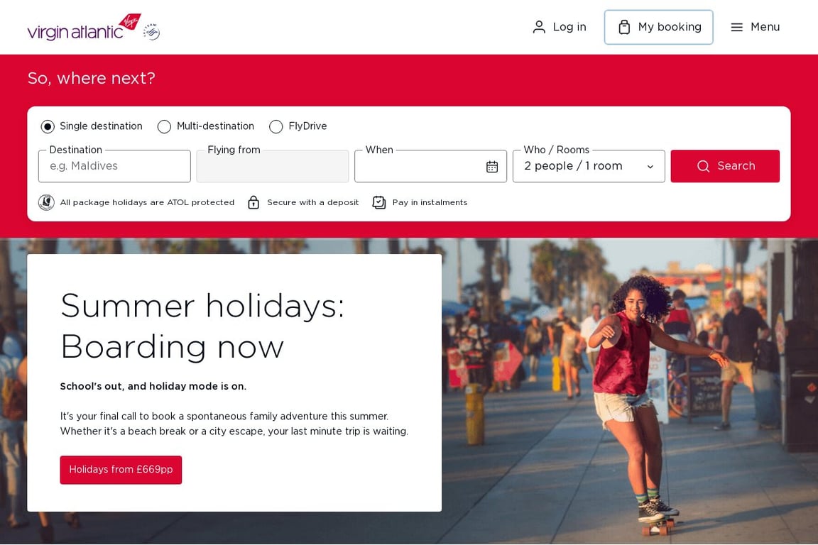 Virgin Holidays homepage