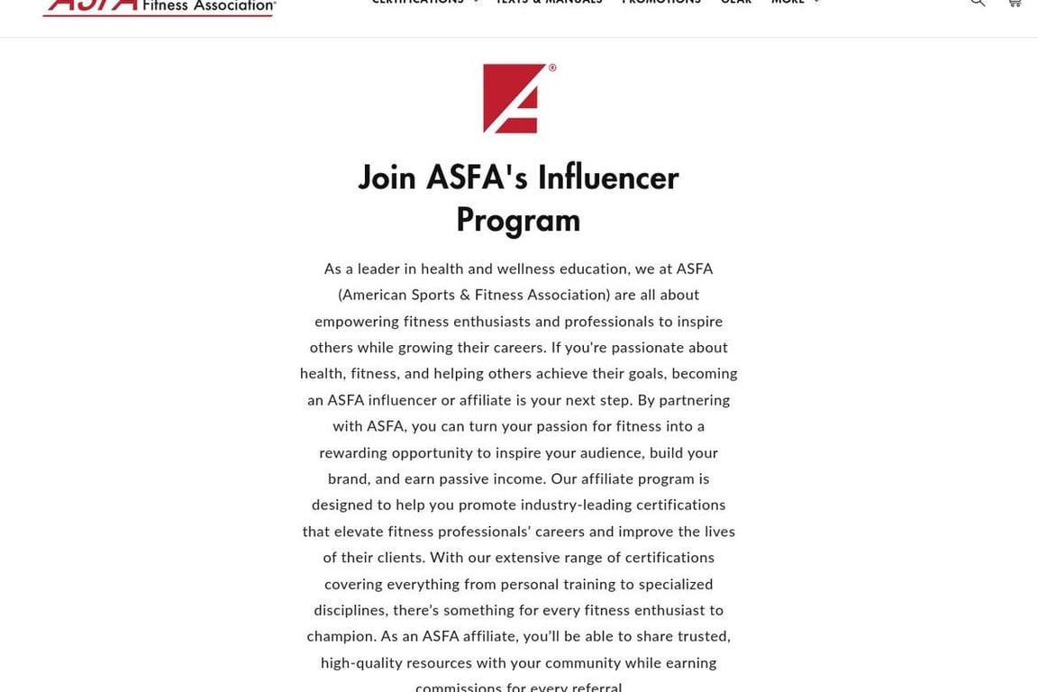 ASFA affiliate program signup page