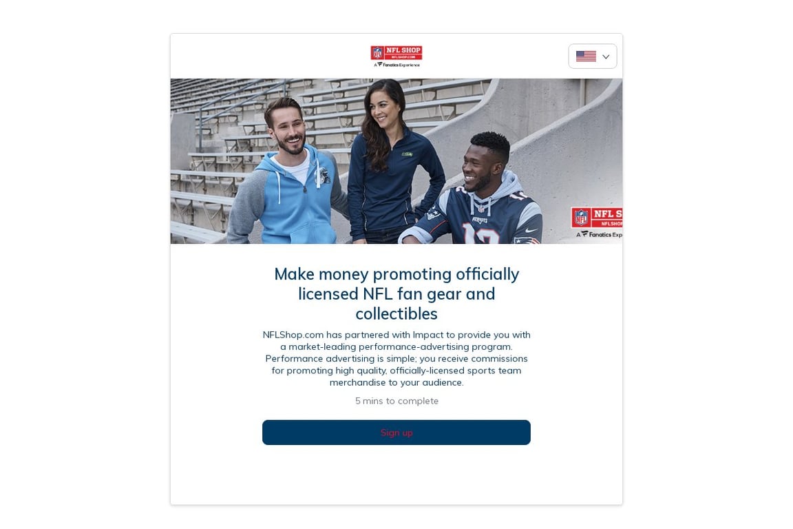 NFL Shop EU affiliate program signup page