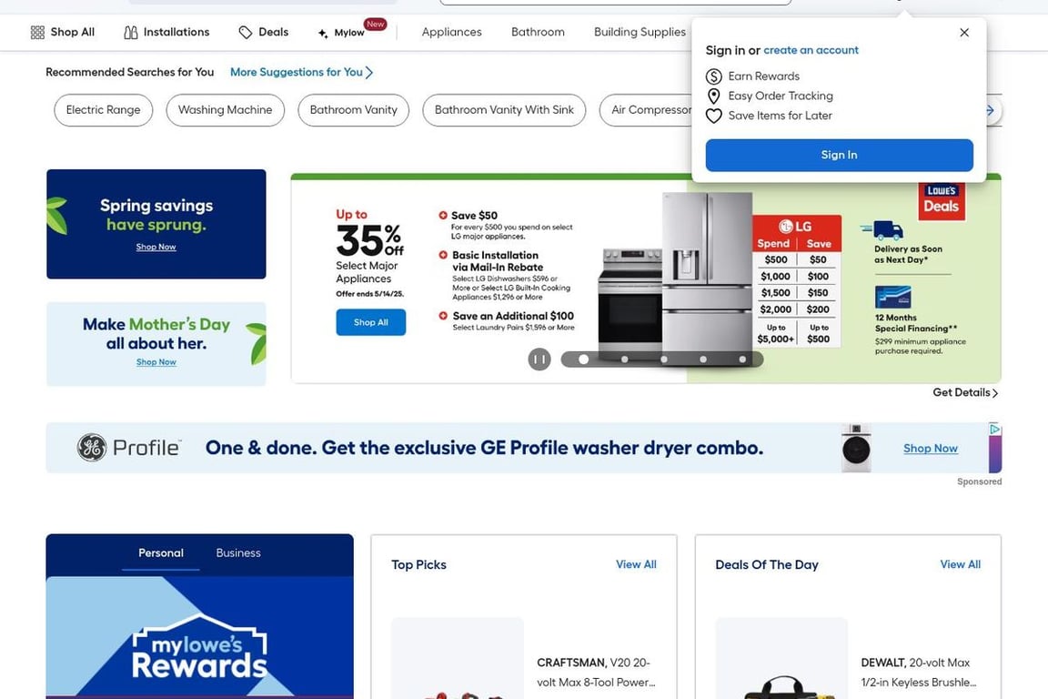 Lowe’s homepage