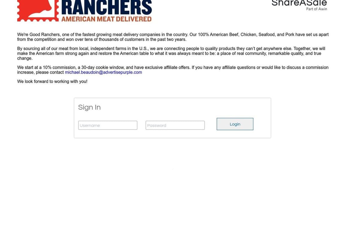 Good Ranchers affiliate program signup page