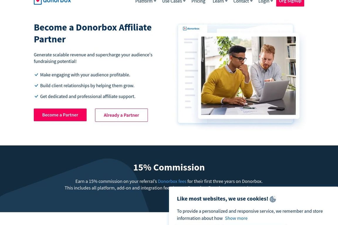 Donorbox affiliate program signup page