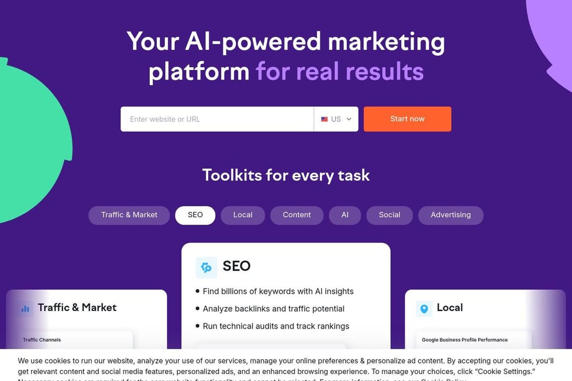 SEMrush homepage