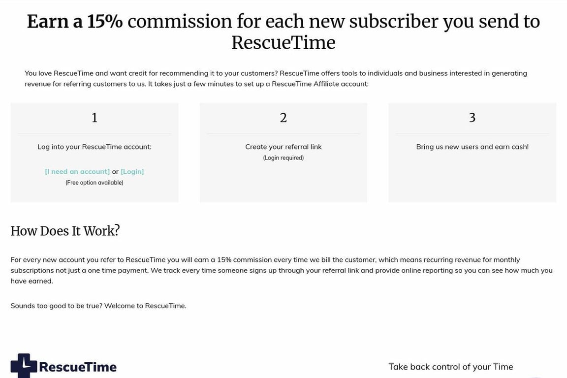 RescueTime affiliate program signup page
