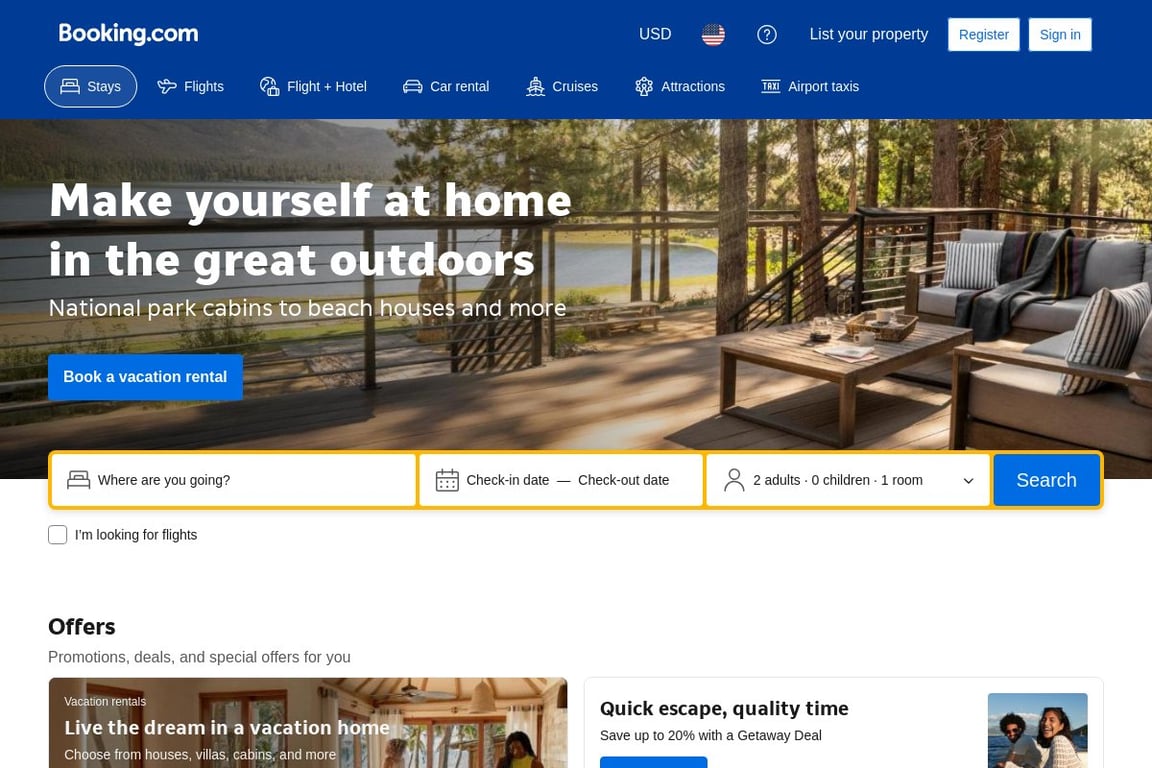 Booking.com homepage