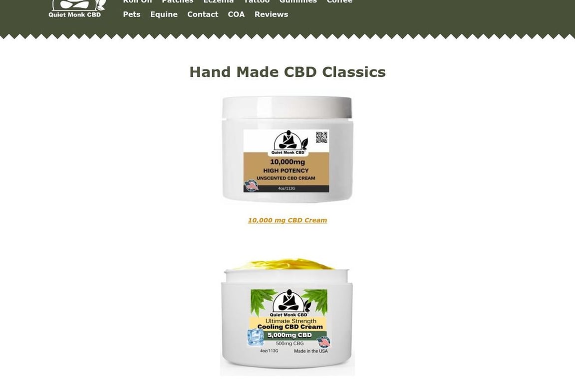 Quiet Monk CBD homepage