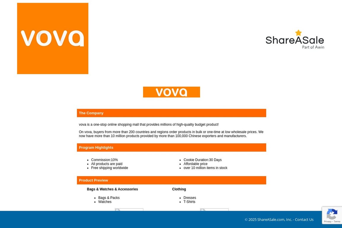 Vova affiliate program signup page