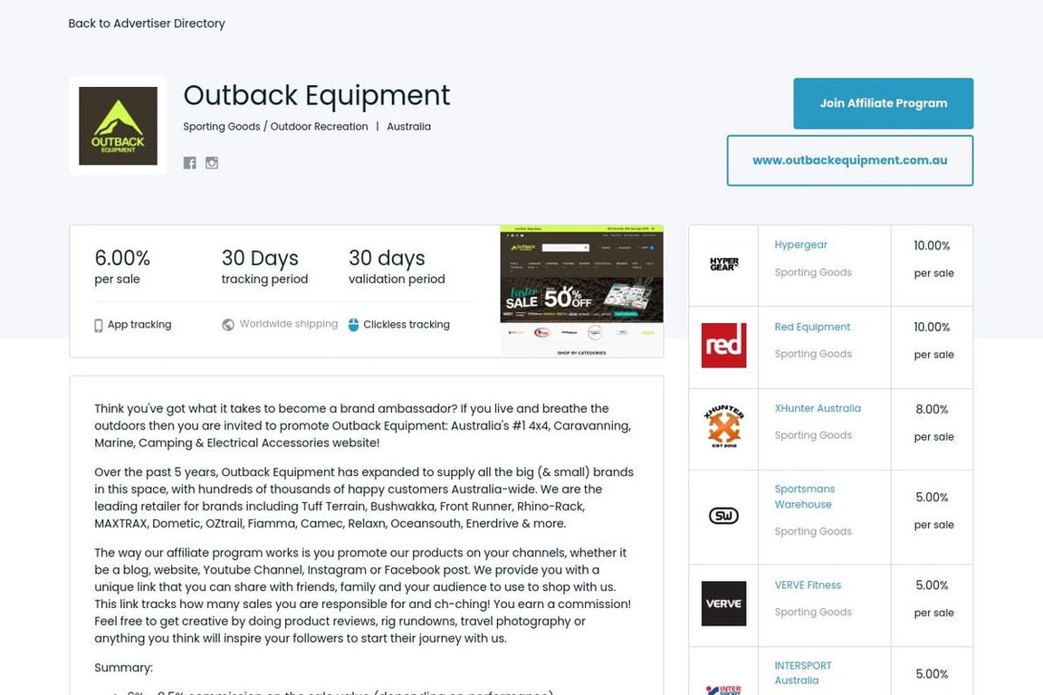 Outback Equipment affiliate program signup page