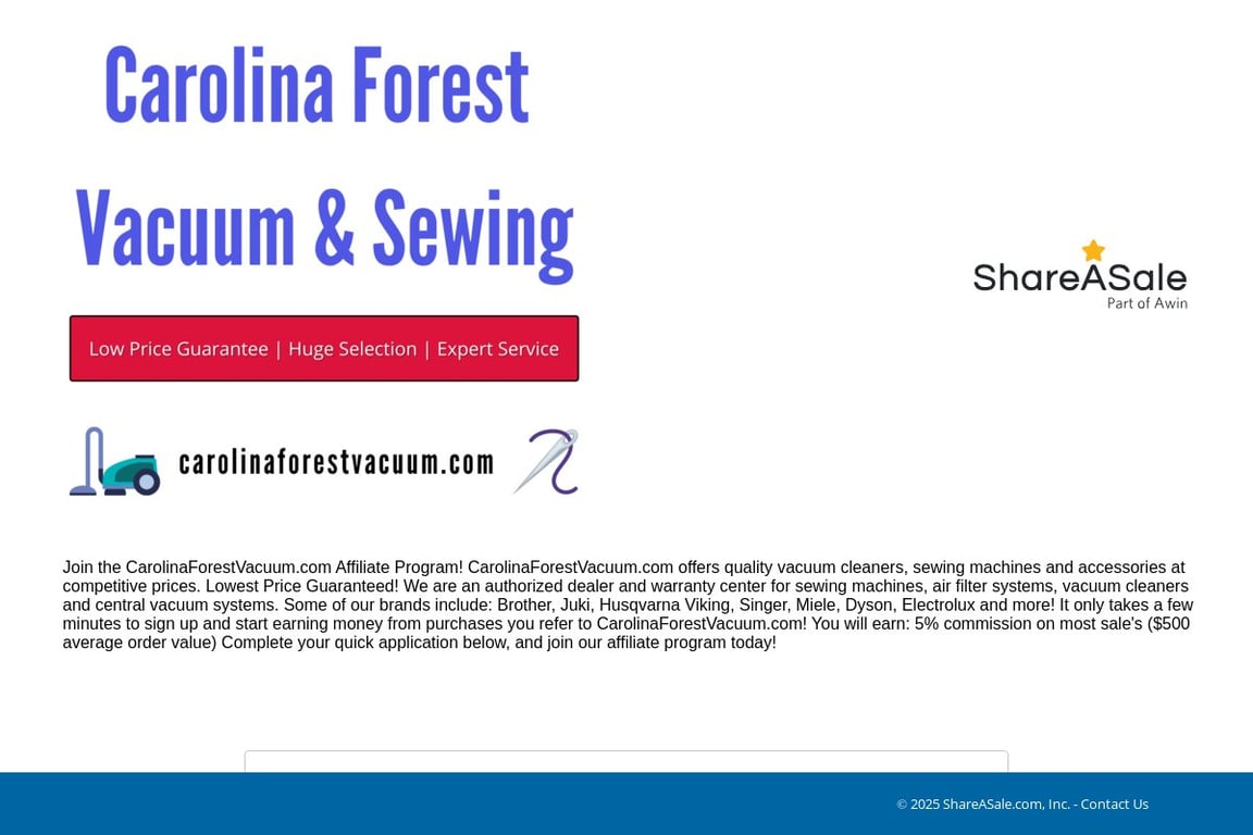 Carolina Forest Vacuum & Sewing affiliate program signup page