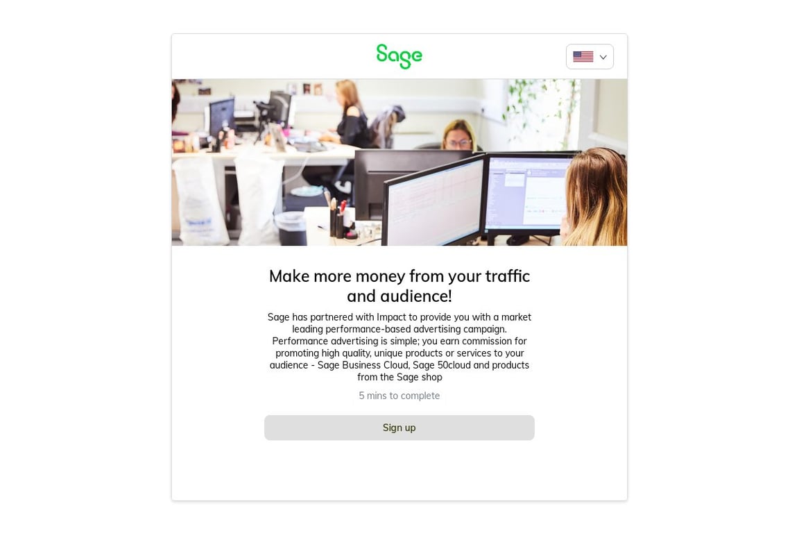 Sage UK affiliate program signup page