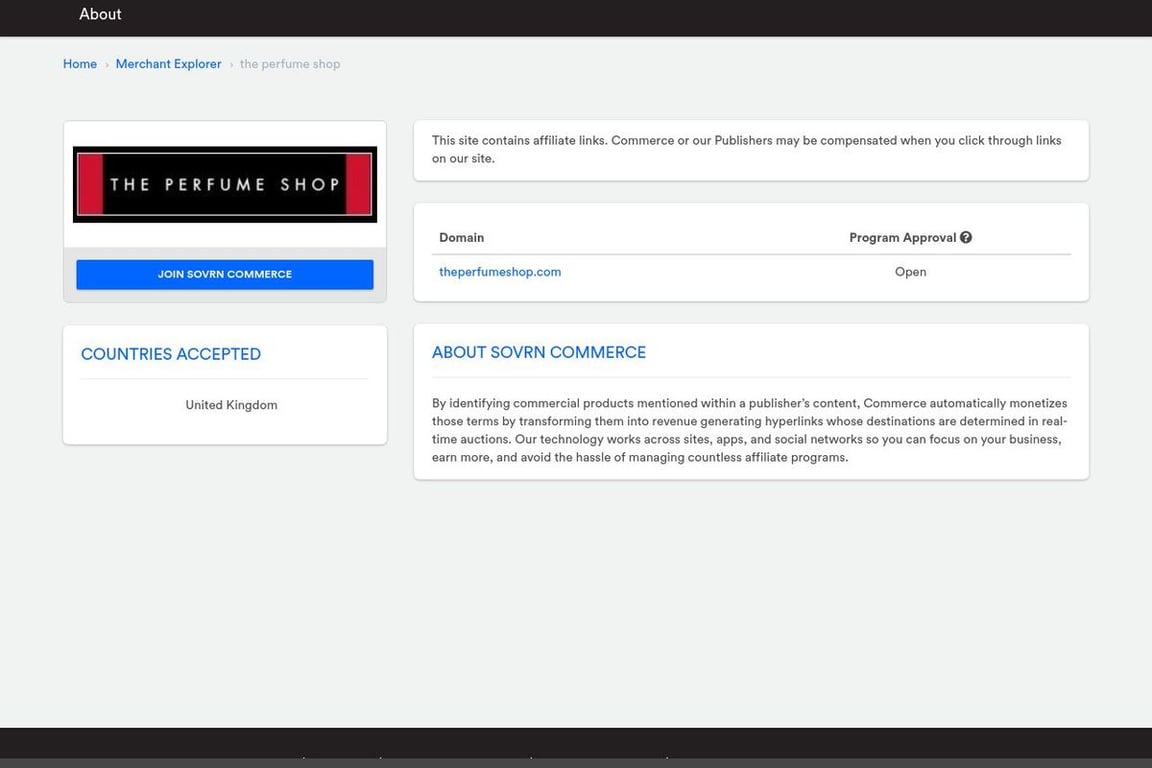 The Perfume Shop affiliate program signup page