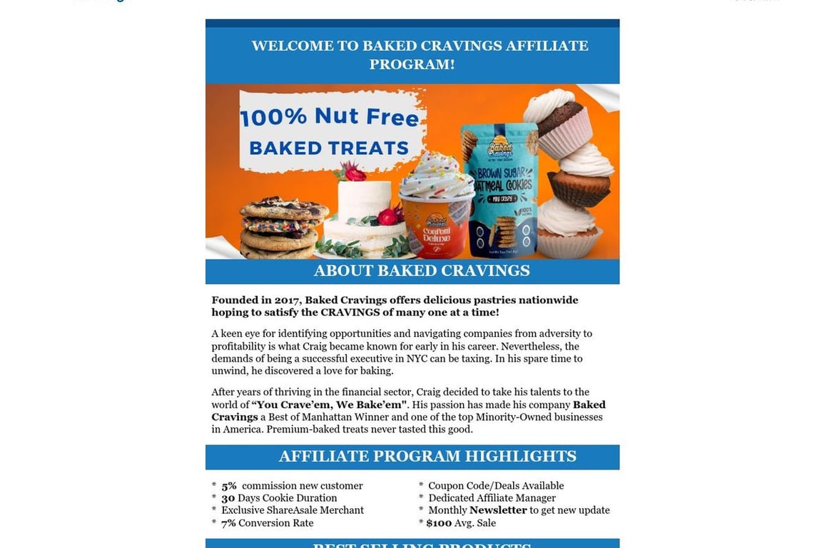 Baked Cravings affiliate program signup page