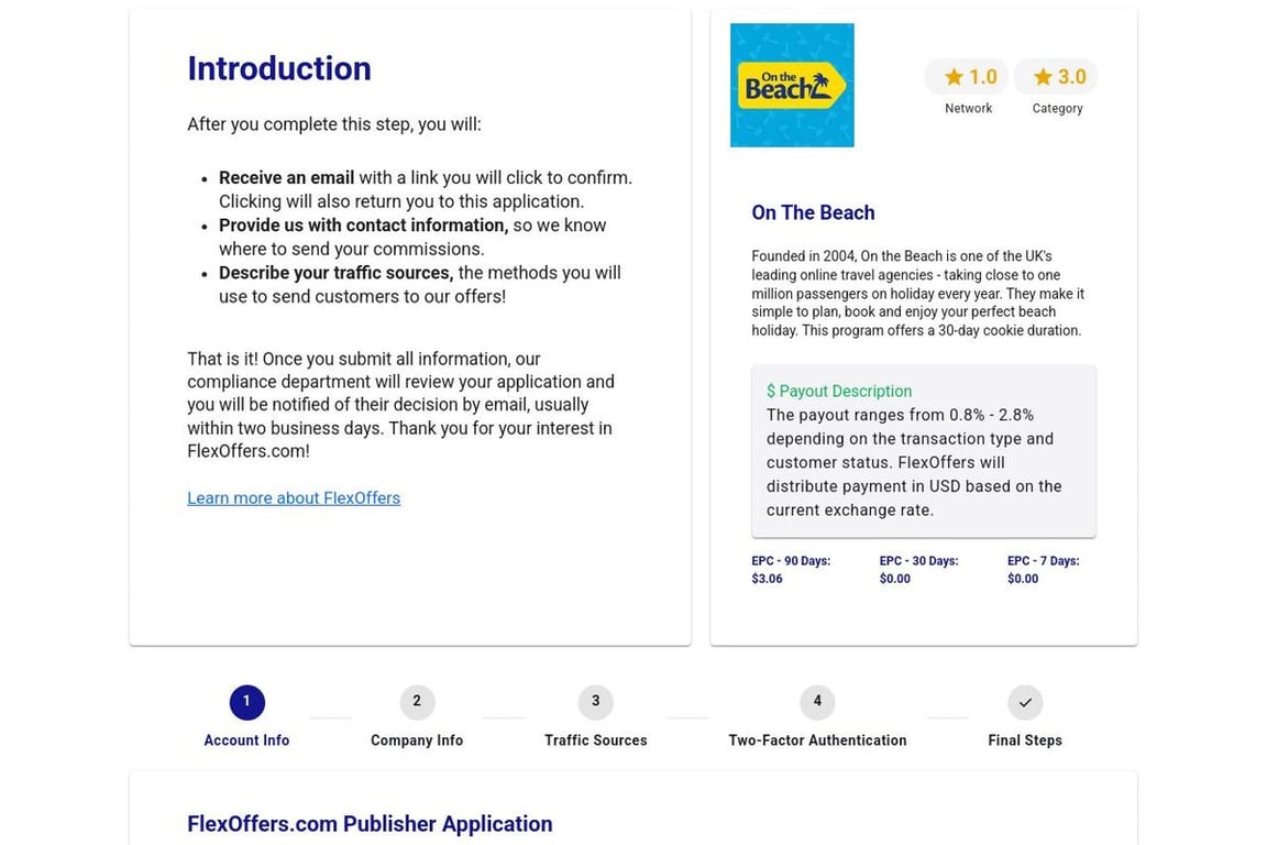 On The Beach affiliate program signup page