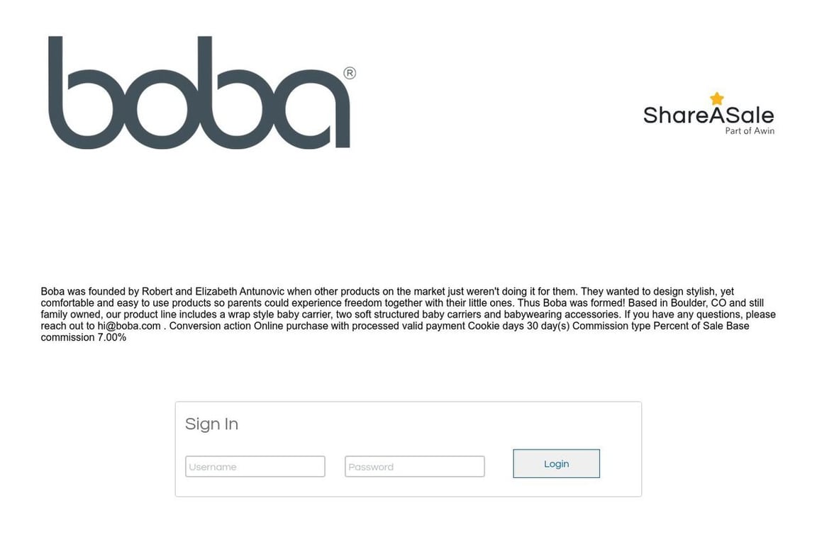 Boba affiliate program signup page