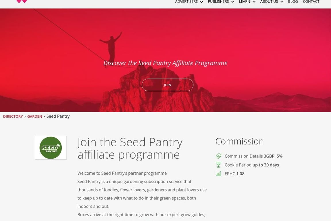 Seed Pantry affiliate program signup page