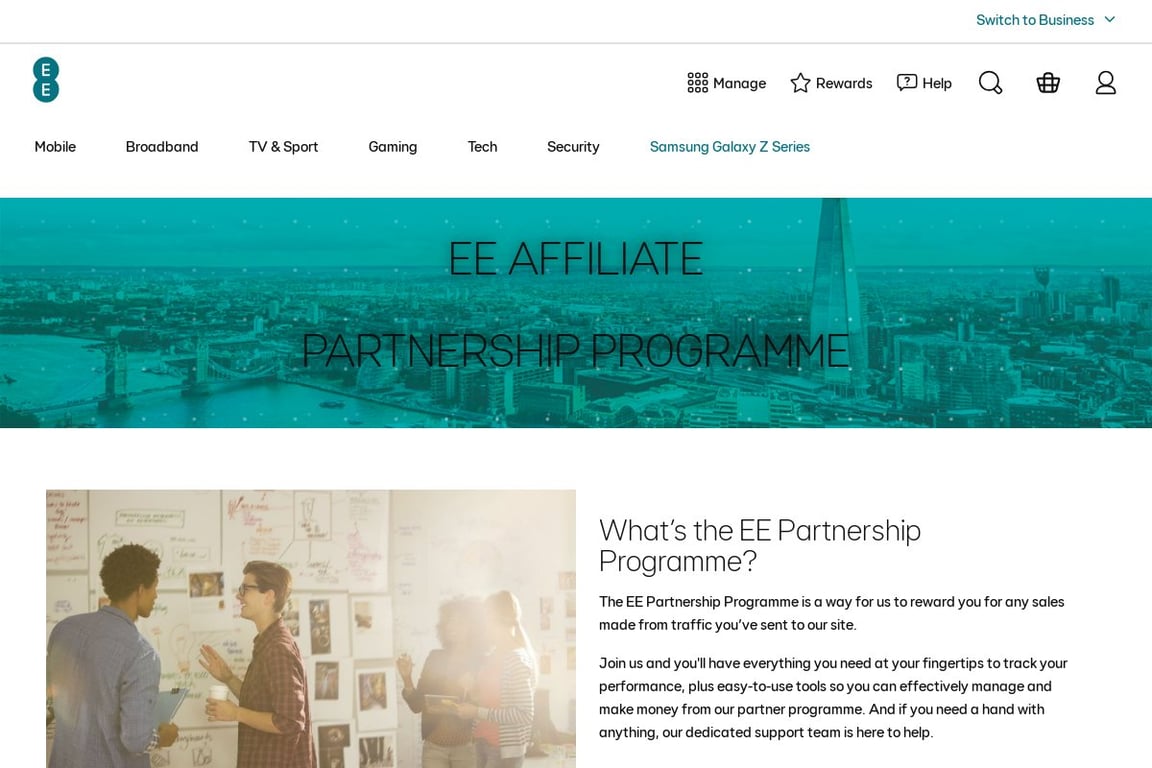 EE Mobile affiliate program signup page