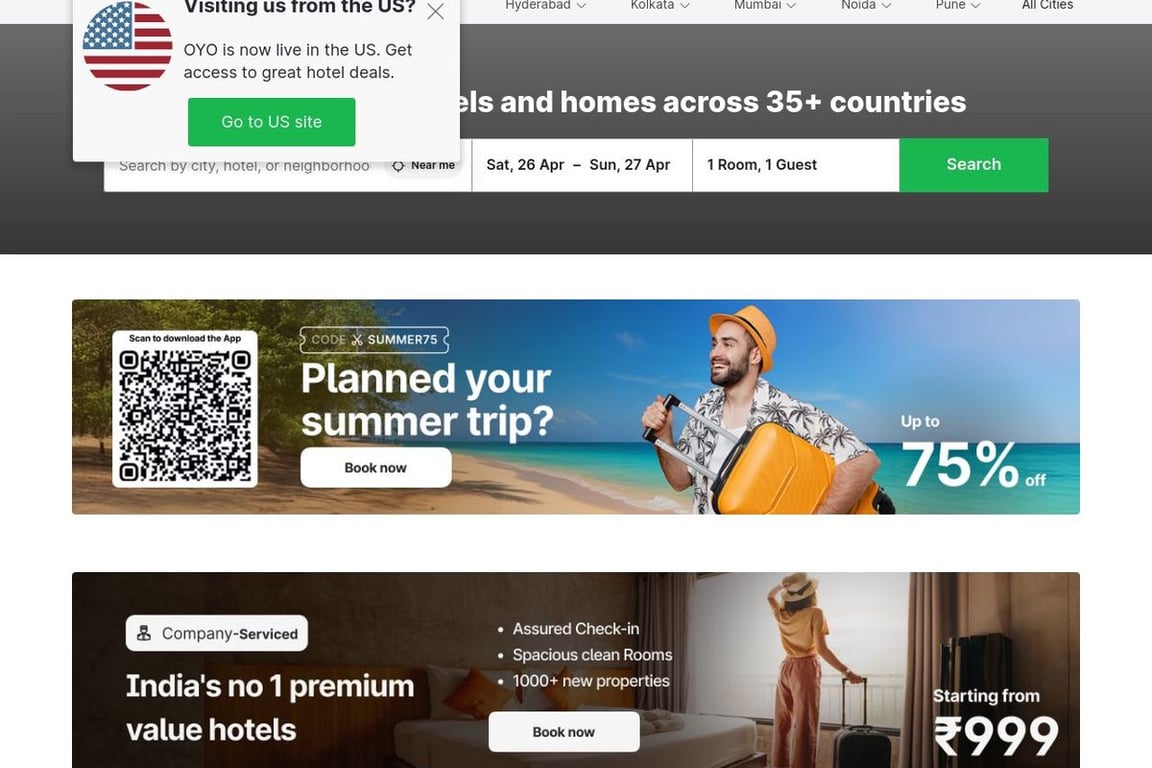 OYO Hotels homepage