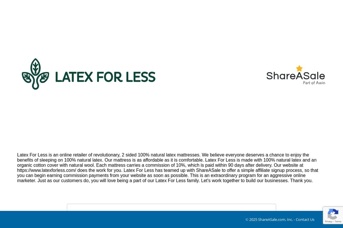 Latex For less affiliate program signup page