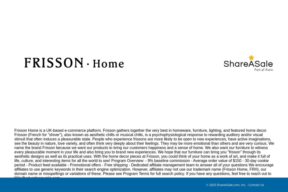 Frisson affiliate program signup page