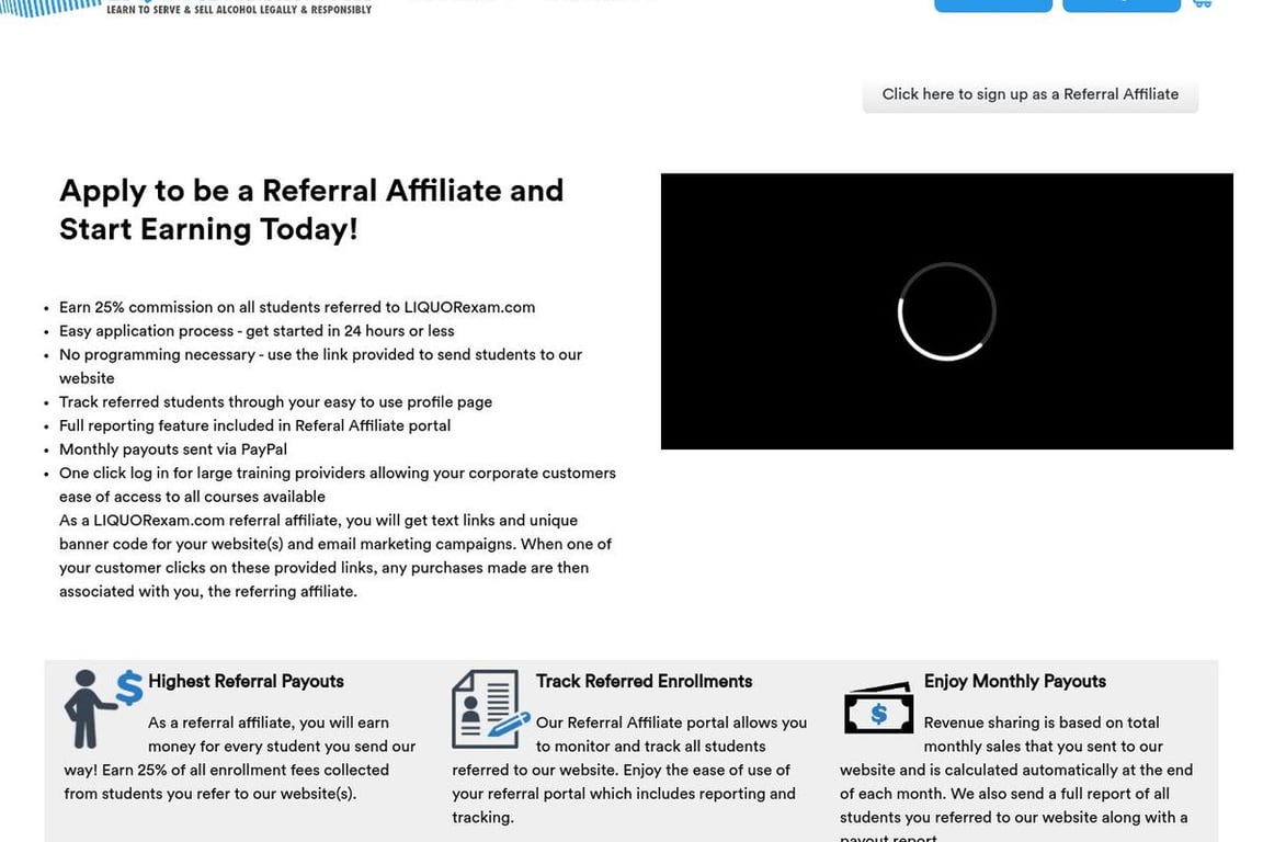 LIQUORexam affiliate program signup page