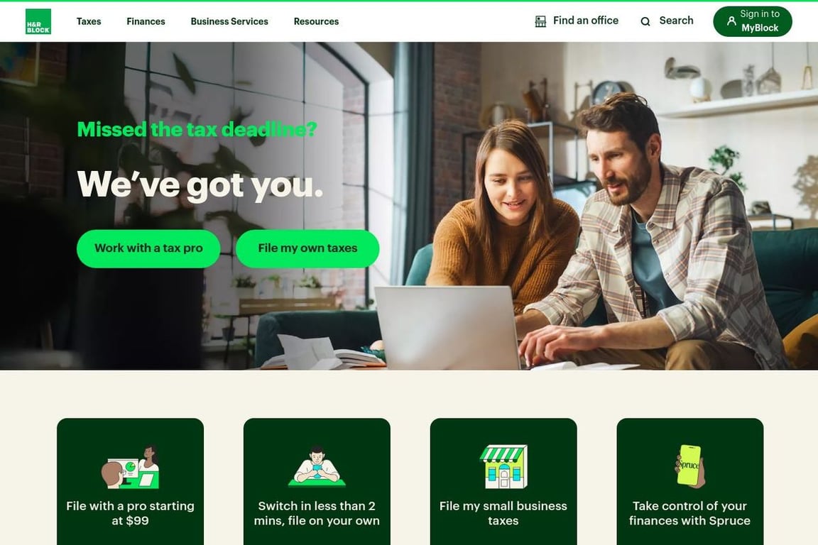 H&R Block homepage