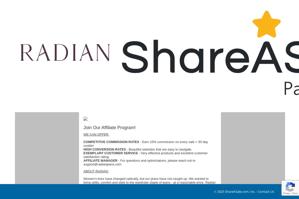 Radian Jeans affiliate program signup page