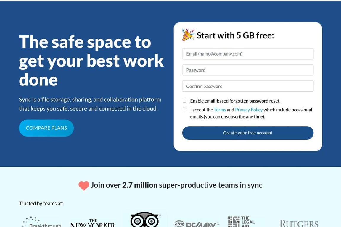 SYNC.COM homepage