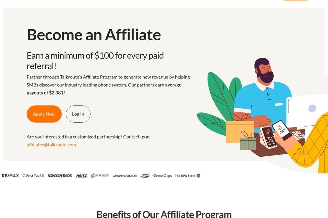 Talkroute affiliate program signup page